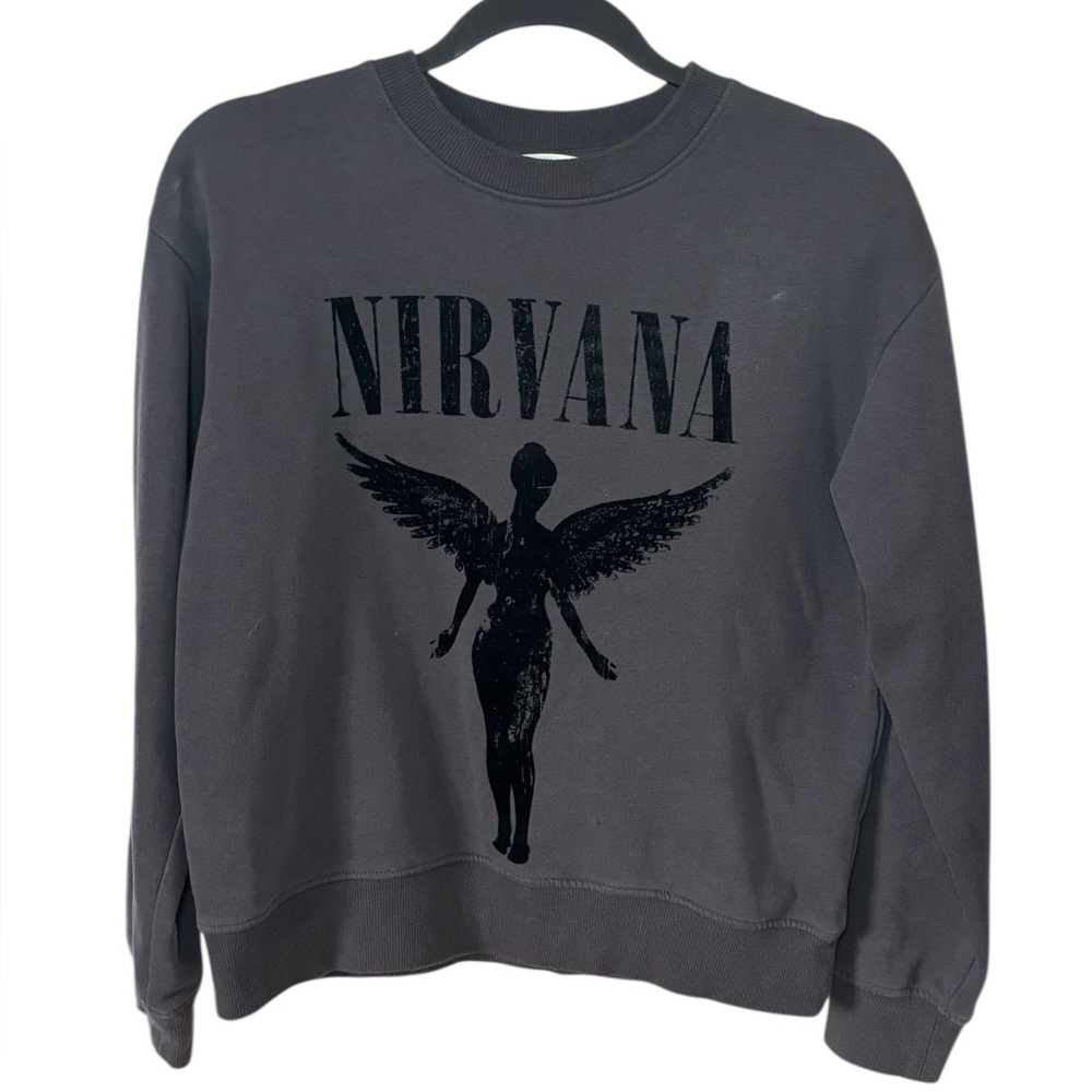 H&M Nirvana In Utero Angel Graphic Crewneck Sweatshirt Gray XS